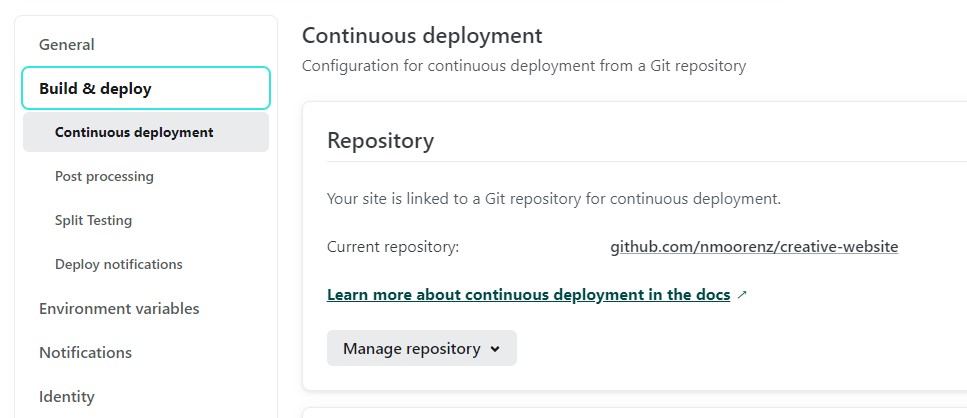 Build & deploy > Continuous deployment > Repository